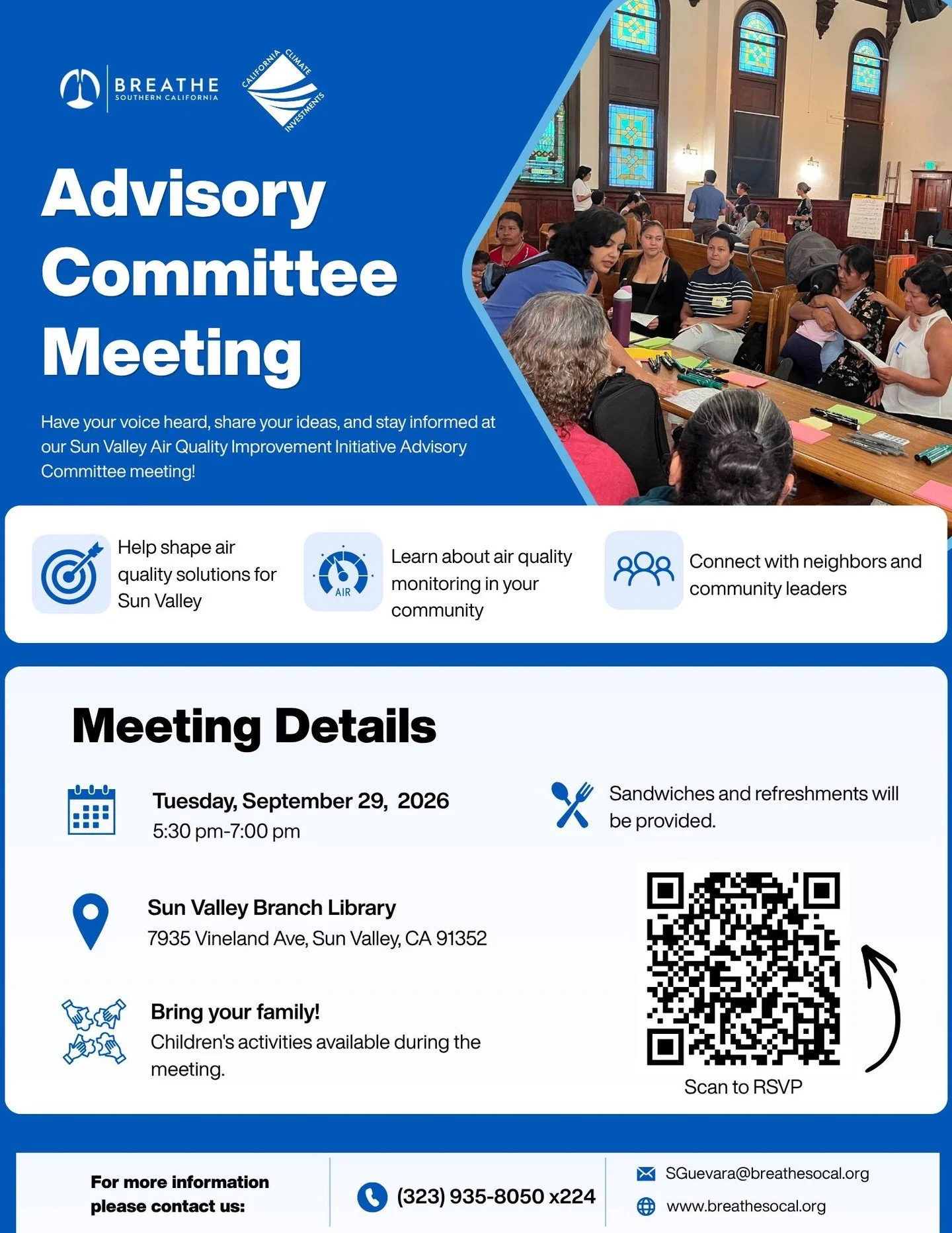 Your voice matters in Sun Valley! 💚
Breathe SoCal is hosting our first Sun Valley Air Quality Improvement Initiative Advisory Committee meeting, and we want YOU to be part of the conversation. Whether you live, work, or have children who go to schoo