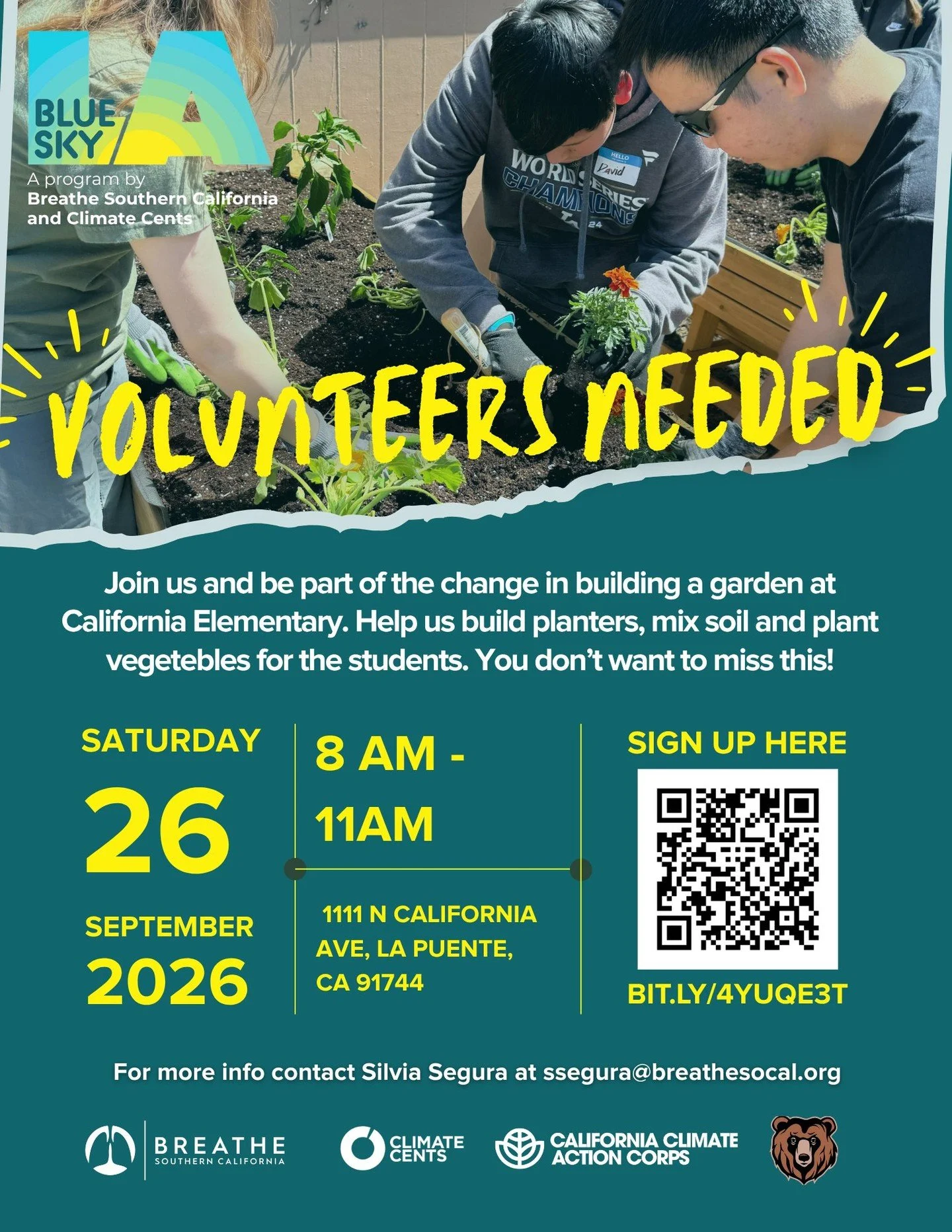 We need your help to bring this garden to life!!! 

Breathe So Cal is working with California Elementary in West Puente Valley to build a garden for their students, and we are in great need of volunteers to help us make it happen.

This is a multipha