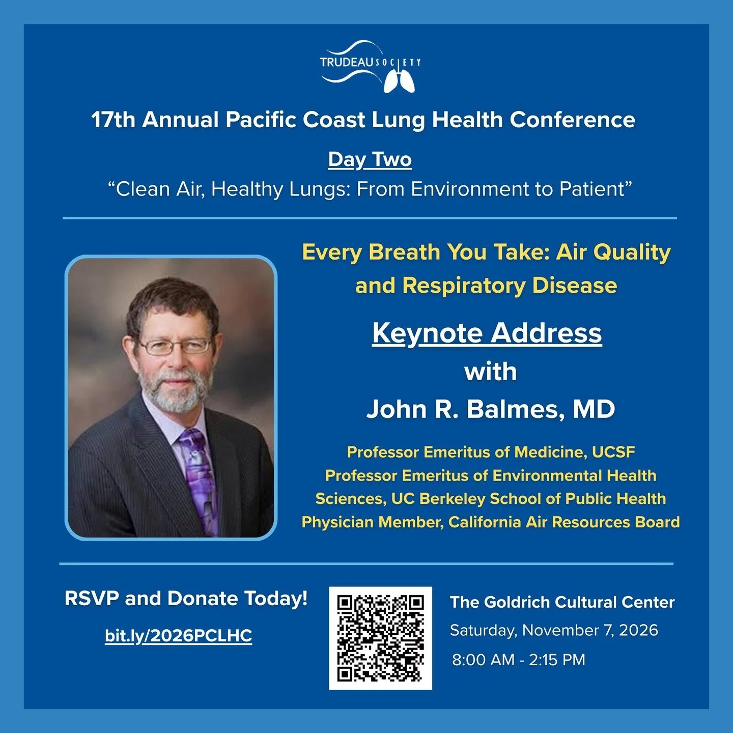 1 Month Away! The 17th Annual Pacific Coast Lung Health Conference

🎤 Meet Our 2026 Day 2 Conference Speakers!

We are thrilled to introduce our distinguished keynote speaker and speakers for
Day 2: &ldquo;Clean Air, Healthy Lungs: From Environment 
