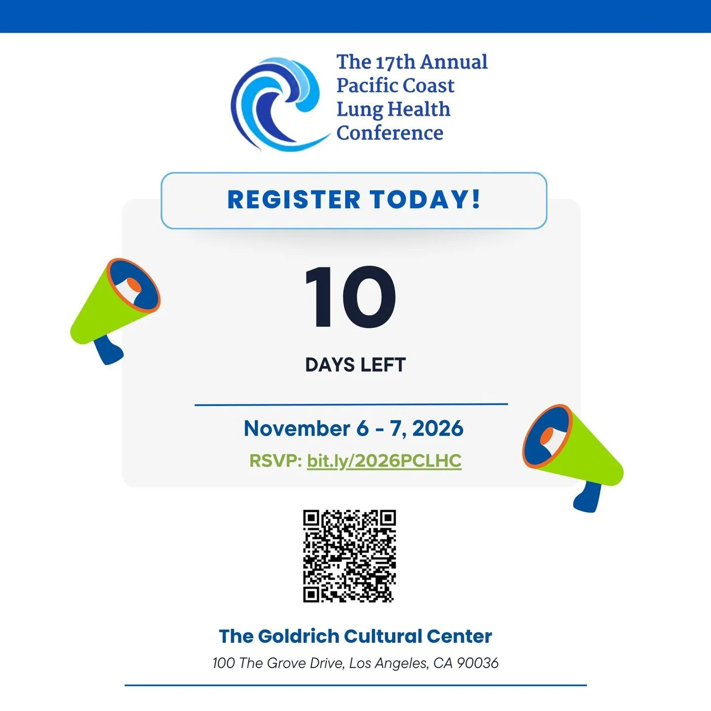 ⌛10 Days Left to Register! - The 17th Annual Pacific Coast Lung Health Conference

Join us for two extraordinary days of education, engaging presentations, and expert speakers. Our lineup of speakers are coming together to discuss environmental expos