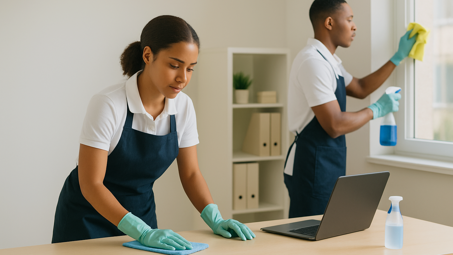 office cleaning staff at work