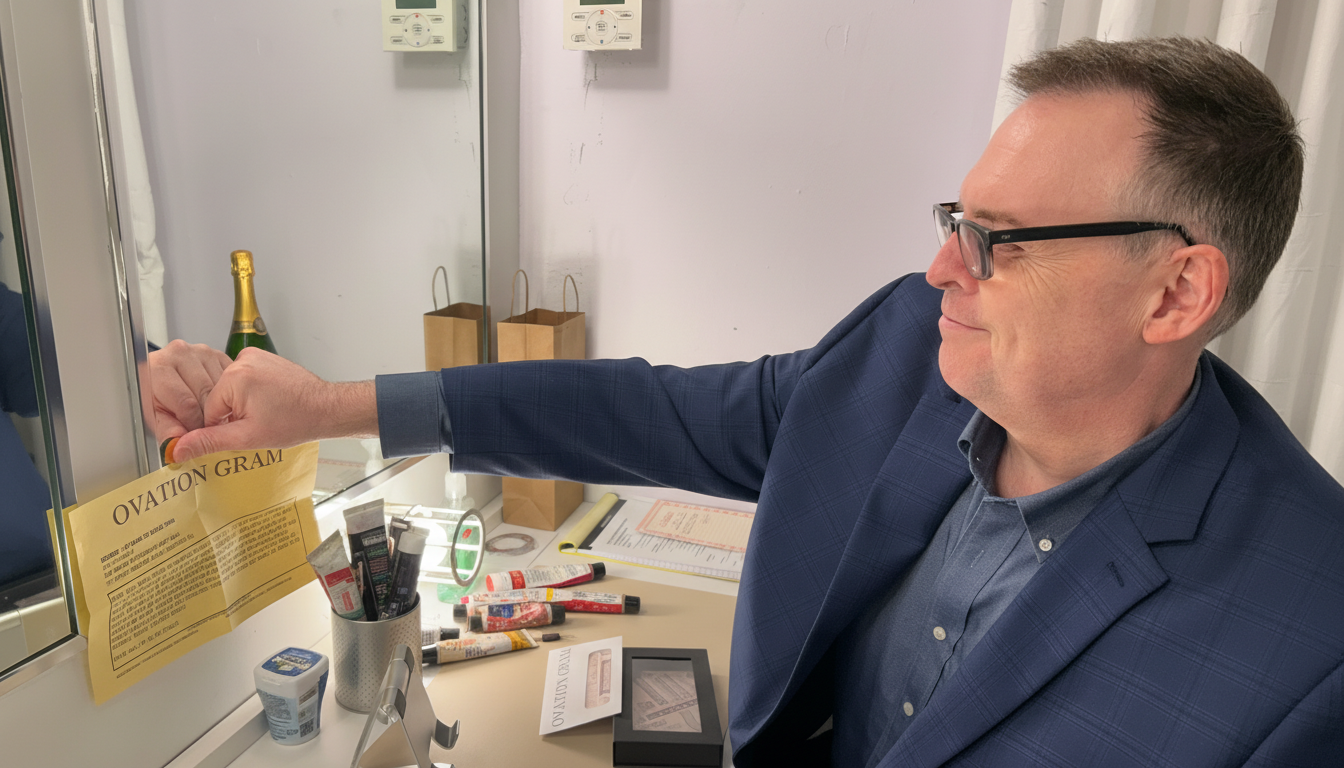 A white envelope marked Ovation Gram holds a telegram to Chita Rivera