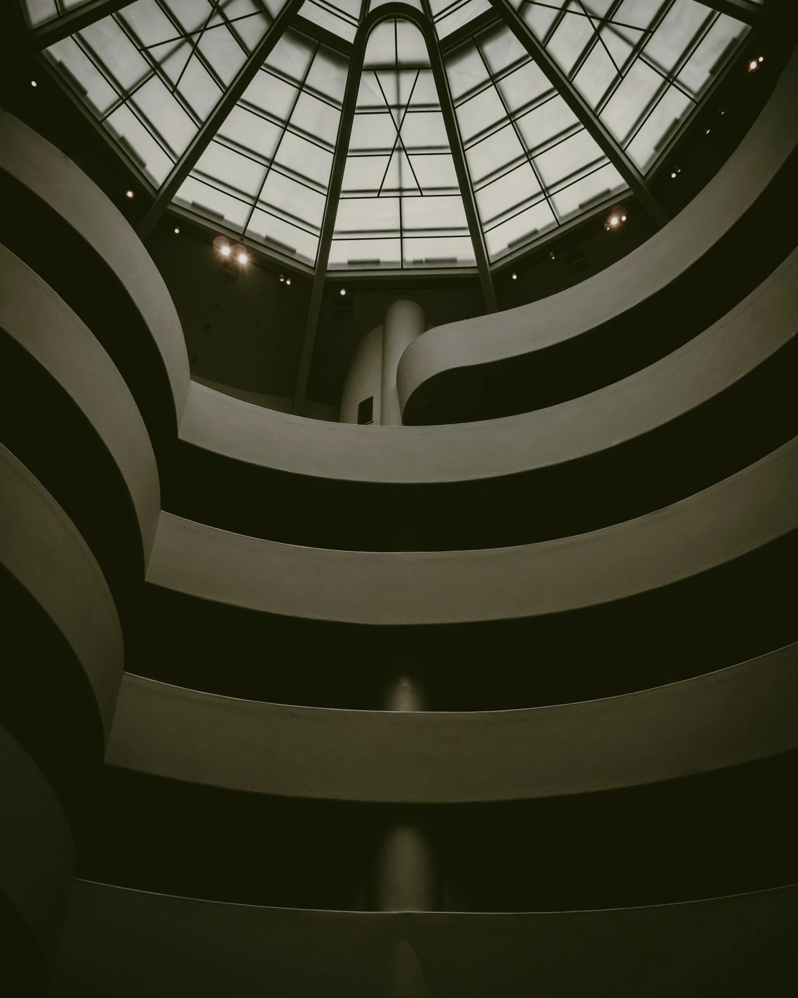 The Guggenheim Museum in New York featuring its iconic spiral architecture by Frank Lloyd Wright