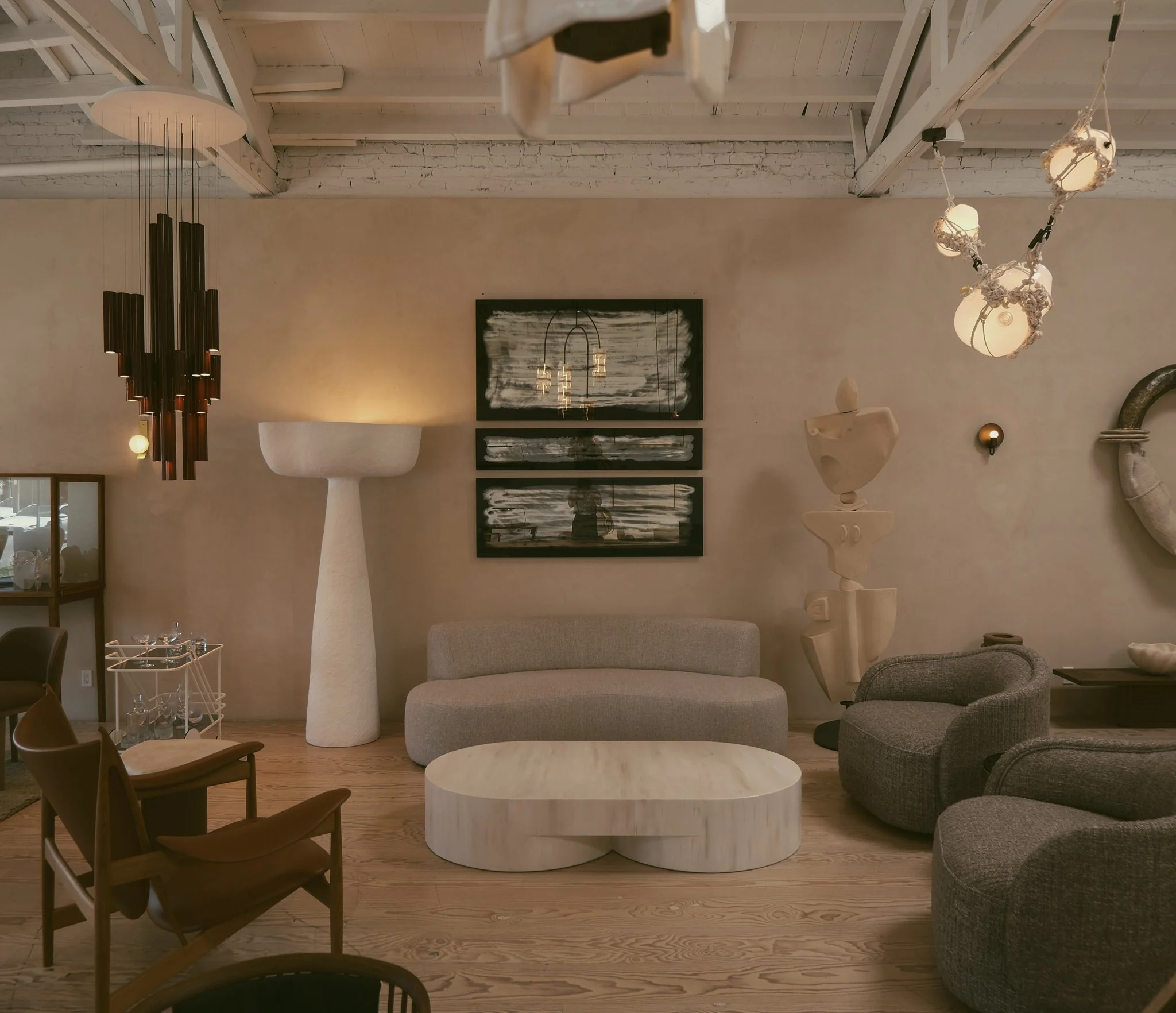 Modern furniture and lighting showroom featuring contemporary design pieces