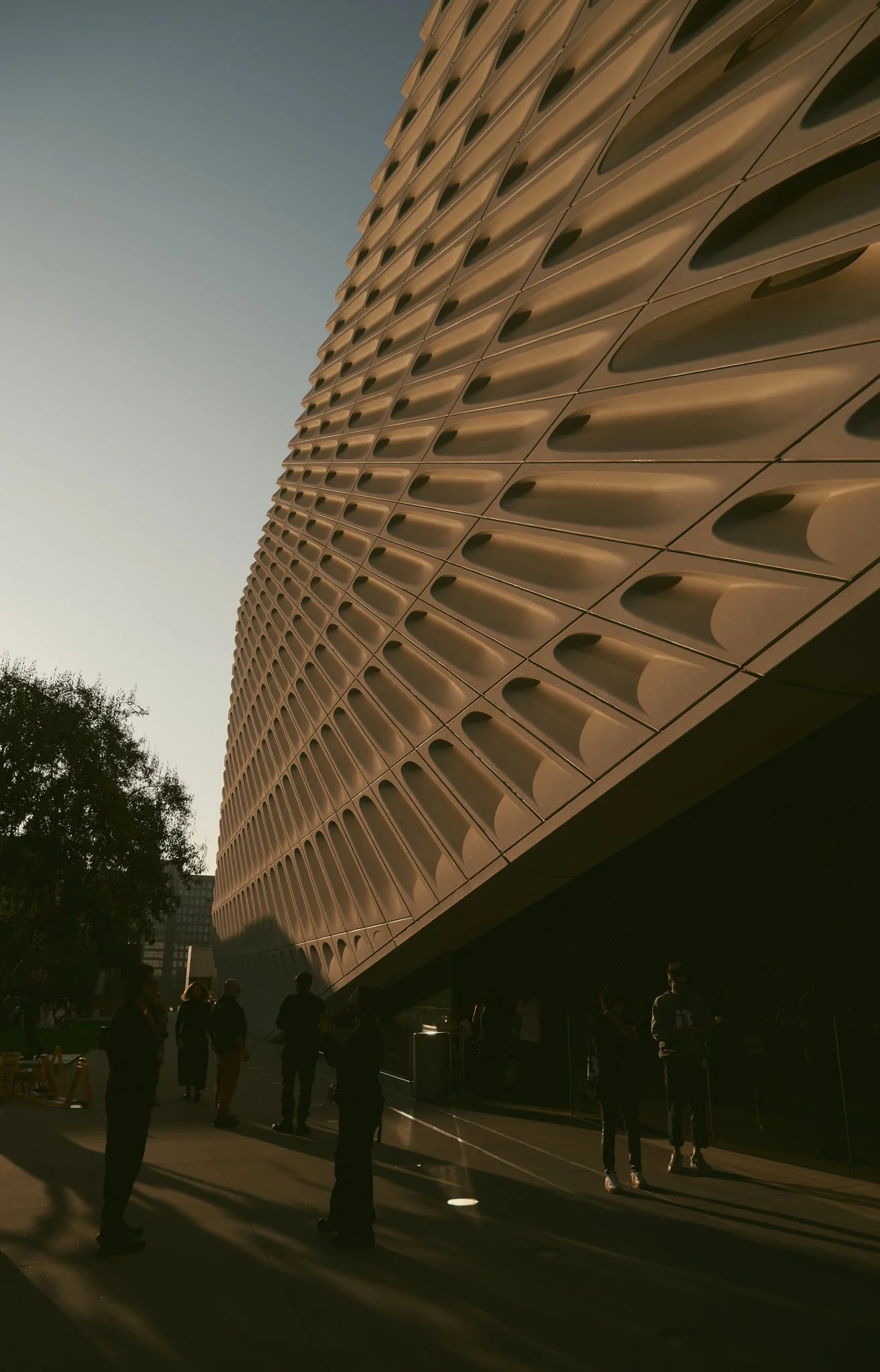 The Broad Museum architecture in Los Angeles featuring its distinctive honeycomb facade