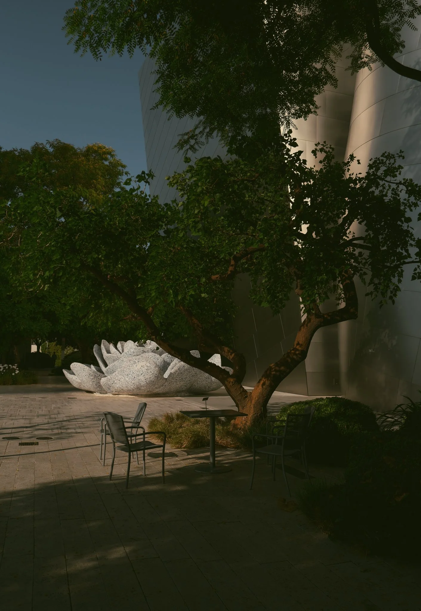 modern art sculpture outside of modern architecture