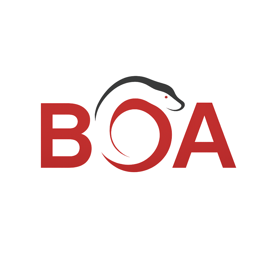 A stylized red and gray candle shaped to form the word 'BOA', with the letter 'O' resembling a ring, on a black background.