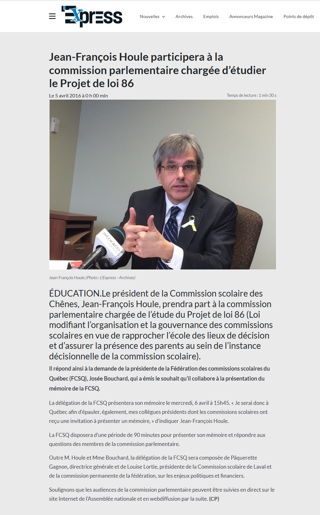 Présidence de la Commission Scolaire