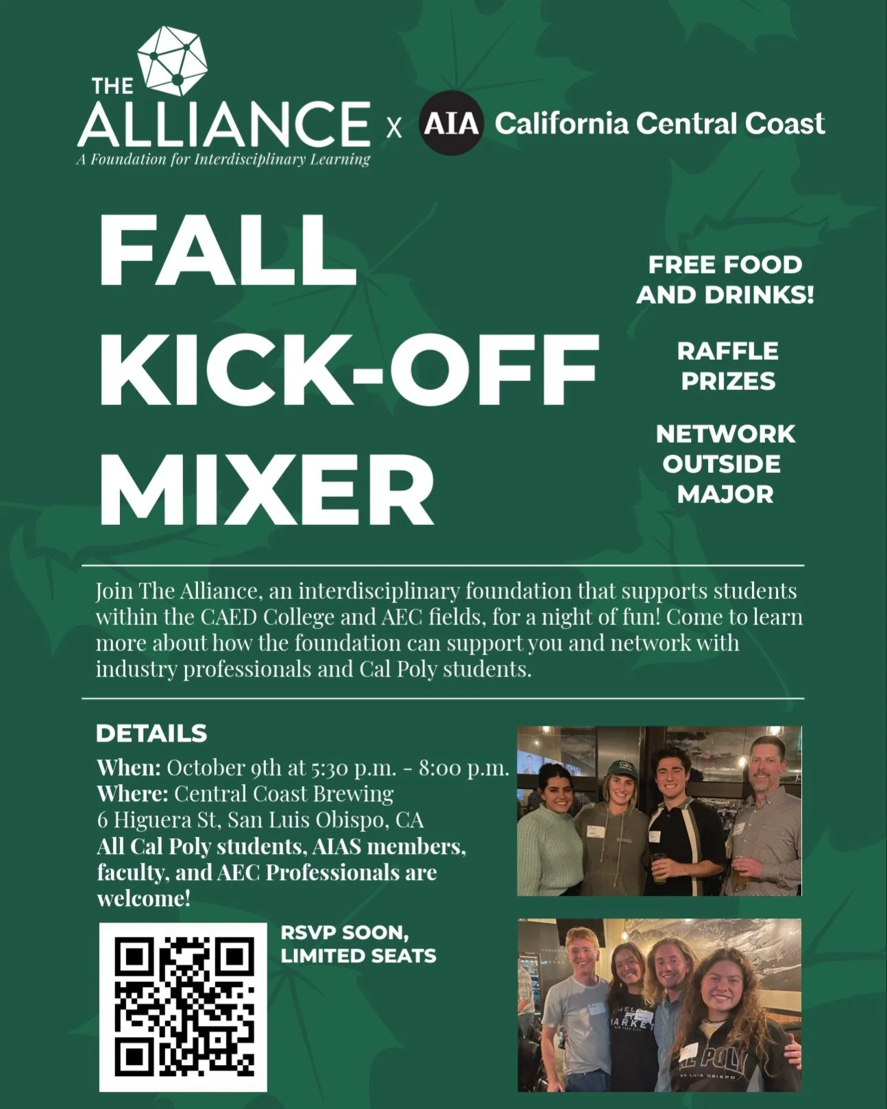 Fall Kick-Off Mixer
Come join The Alliance, an interdisciplinary foundation that supports students within the CAED College and AEC fields, for an evening mixer. This year, AIA California Central Coast is co-sponsoring the event for even more opportun