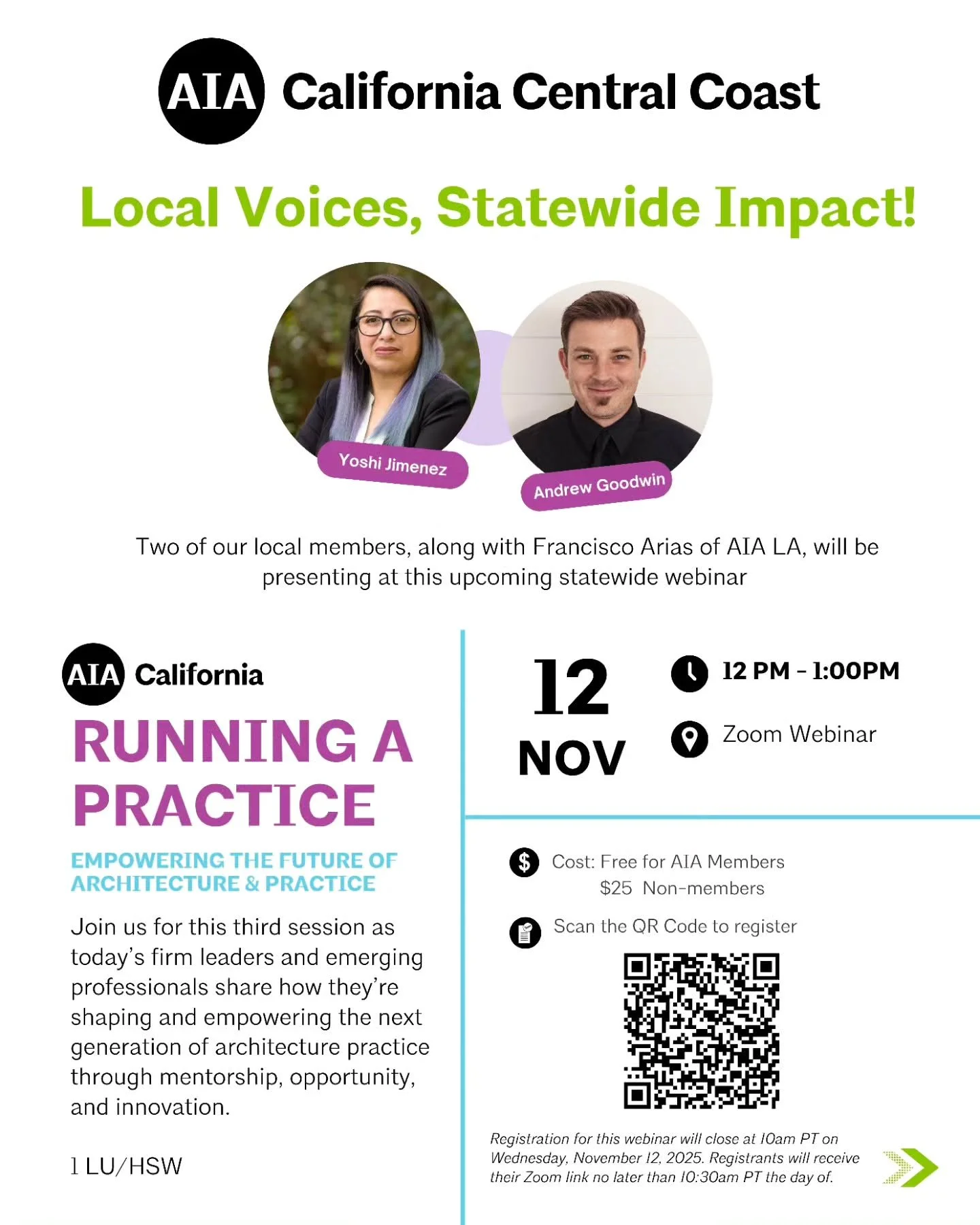 🌟 Local Voices, Statewide Impact!

We&rsquo;re proud to share that our very own Yoshi Jimenez, Assoc. AIA, NOMA of @architectsfora, and Andrew Goodwin, AIA, NCARB of @agooddesign will represent the AIA California Central Coast Chapter as panelists i