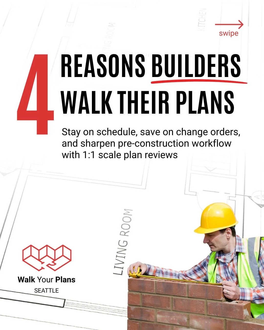 👷&zwj;♂️ 4 Reasons Builders Walk Their Plans

Builders use life-size, 1:1 scale plan reviews to stay on schedule, reduce risk, and strengthen their pre-construction workflow.

✔️ Prevent cost overruns by catching layout and coordination issues early