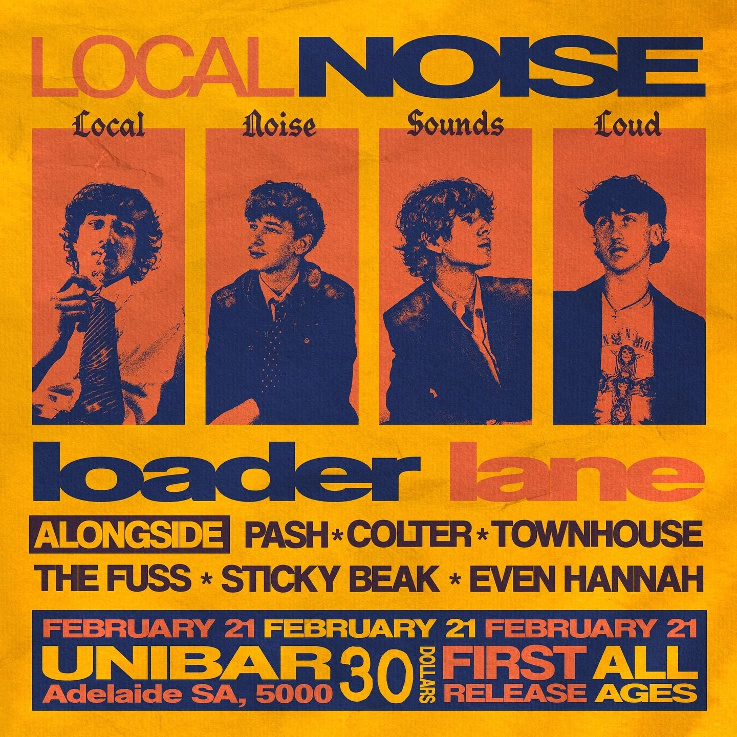 LOCAL NOISE ‼️ cant wait to be a part of the upcoming festival in adelaide&rsquo;s live music scene, and we&rsquo;re so stoked to share the stage with so many unreal artists!!
see you in the crowd ❤️

📸: @mharidougal @flynnturleyphotography 
Poster: