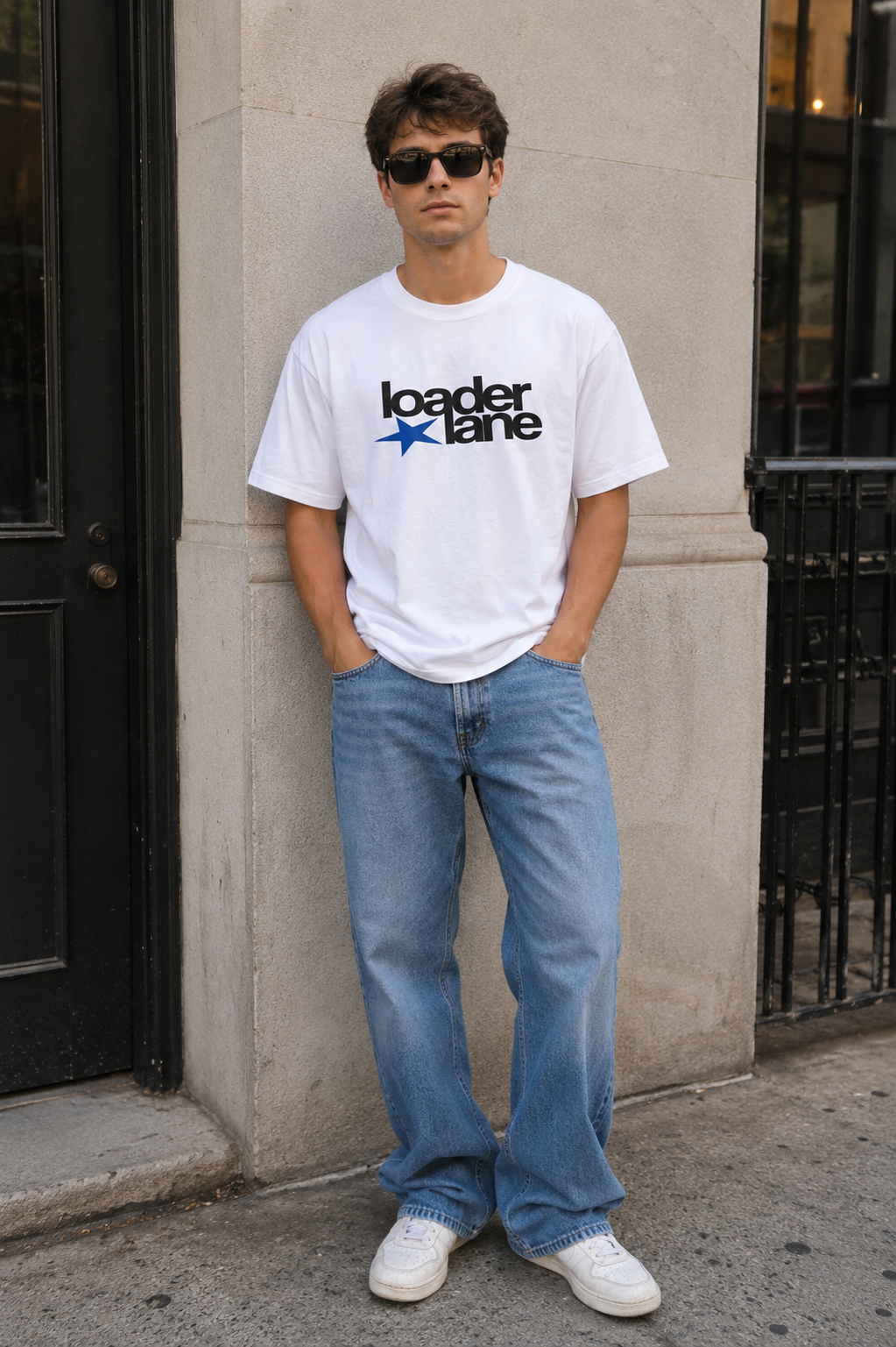 white loose LL star tee man.png