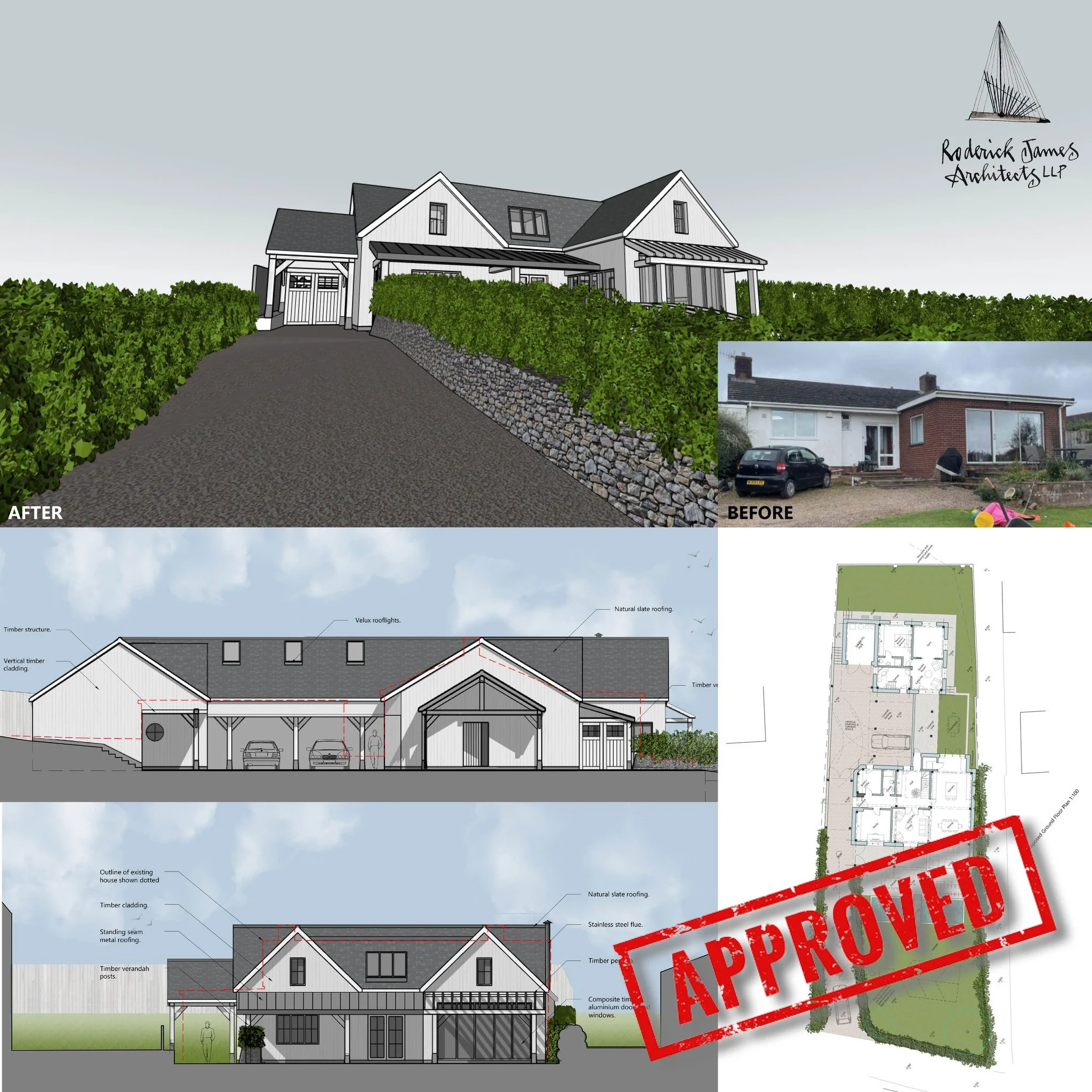 APPROVAL! We're delighted to have secured planning approval for our clients in Devon. A replacement, single-storey timber frame home with &quot;rooms in the roof&quot;, classic gables and a natural slate roof. A perfect blend of traditional charm, mo