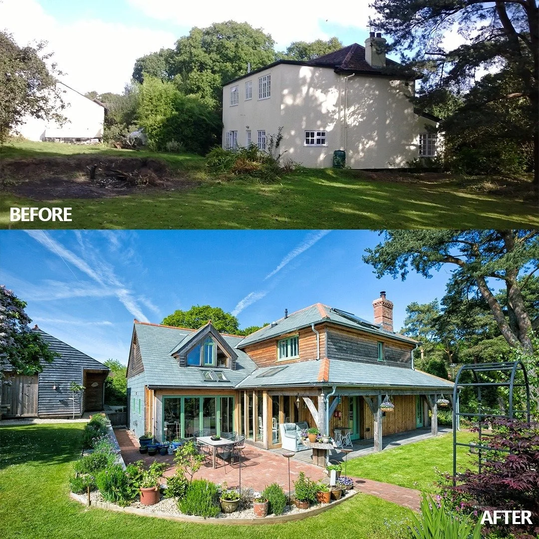 It's #tbt  and we are looking back at this complete transformation, from a modest house to an award-winning family home. The striking oak frame and SIP panel extension has completely reimagined the property, creating a light-filled kitchen-dining spa