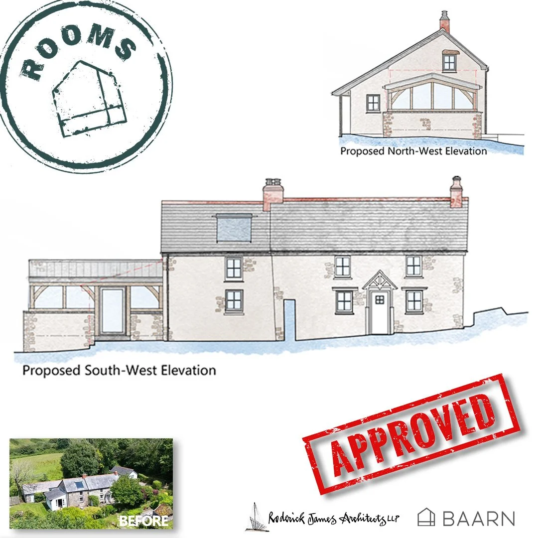 Planning approval for this BAARN Room kitchen extension  created in collaboration with @postandbeamuk 

Available throughout Devon &amp; Cornwall, BAARN Rooms combine thoughtful architectural design with expertly handcrafted timber construction to cr