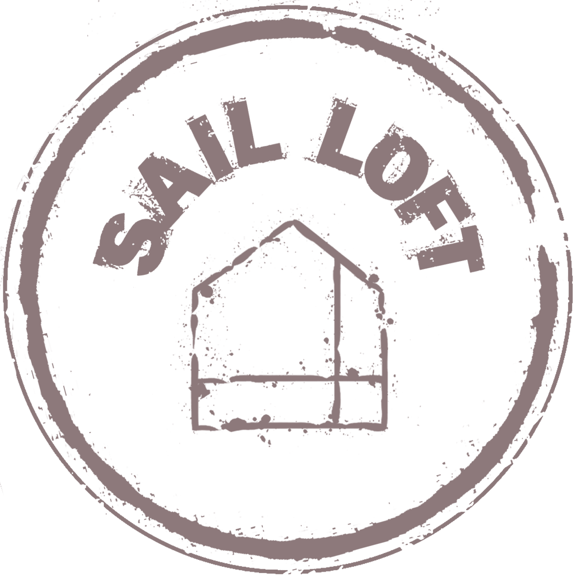 Black circular stamp with the words "SAIL LOFT" around the top edge and a house icon in the centre.