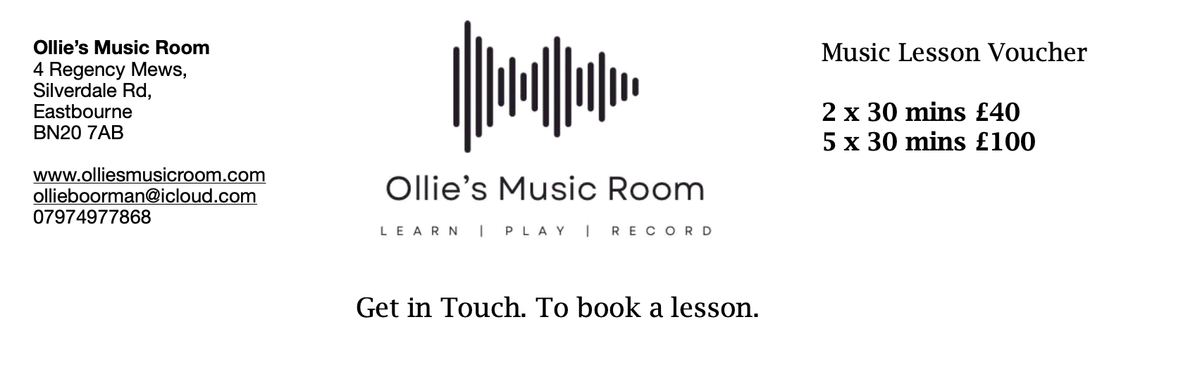 Music Lessons Voucher for 2x 30min lessons (instant download)