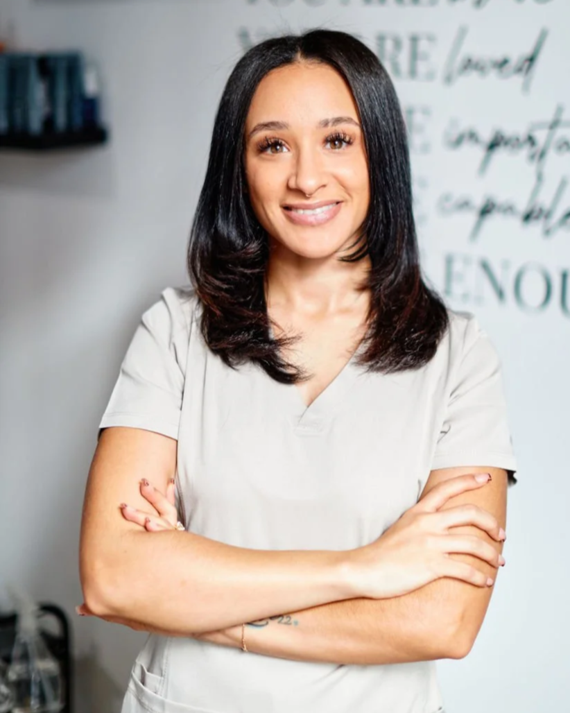 Hazel Jelyssa, founder of Jlyss Aesthetics, in her Philadelphia skincare studio