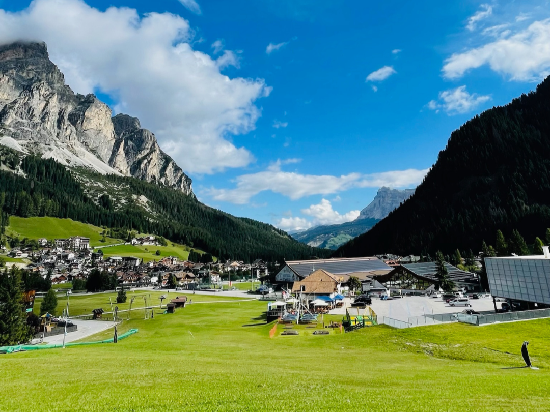 Corvara Town with mountains in the background