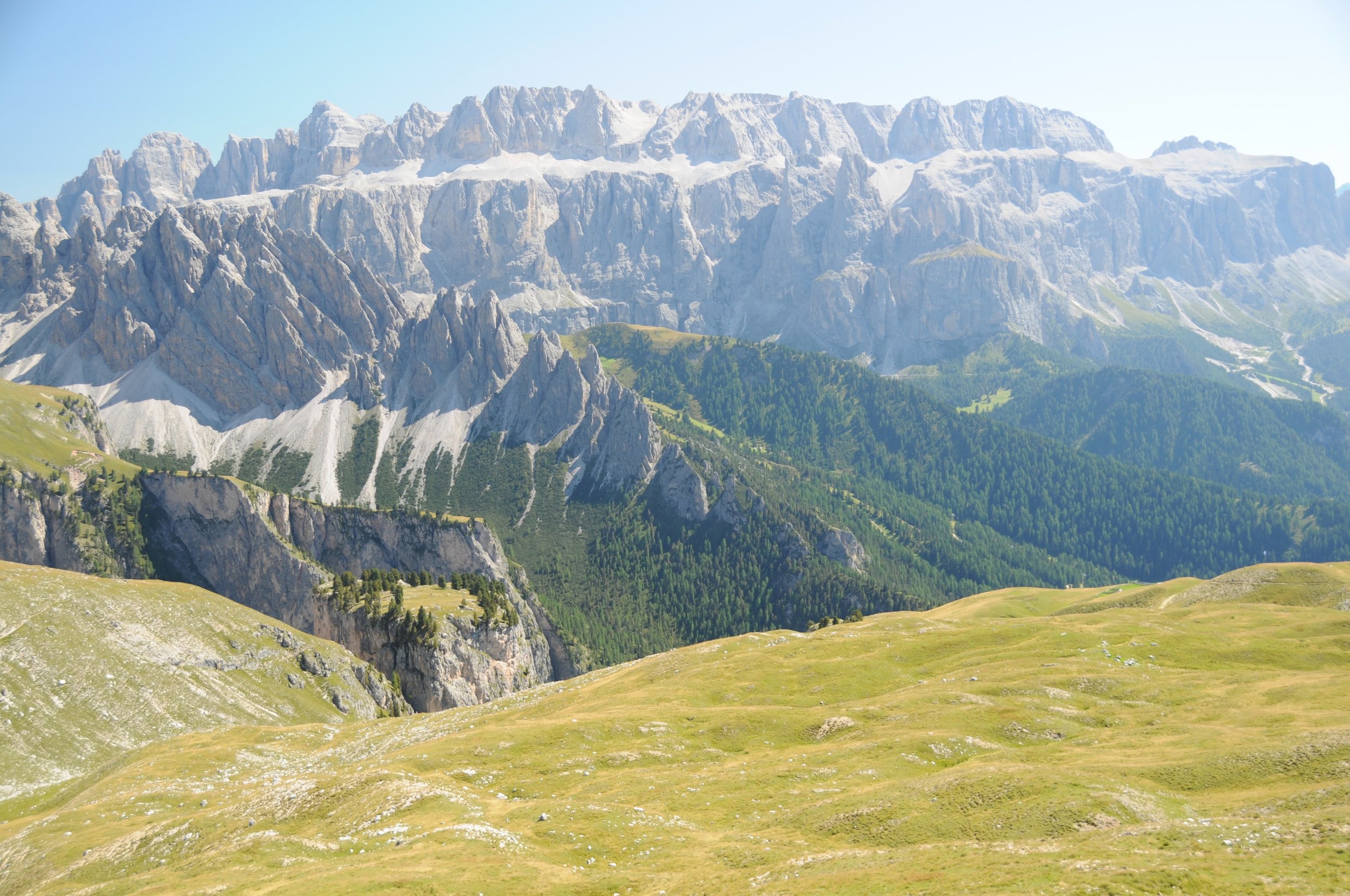 Wide view of the Sella mountains in the Dolomites