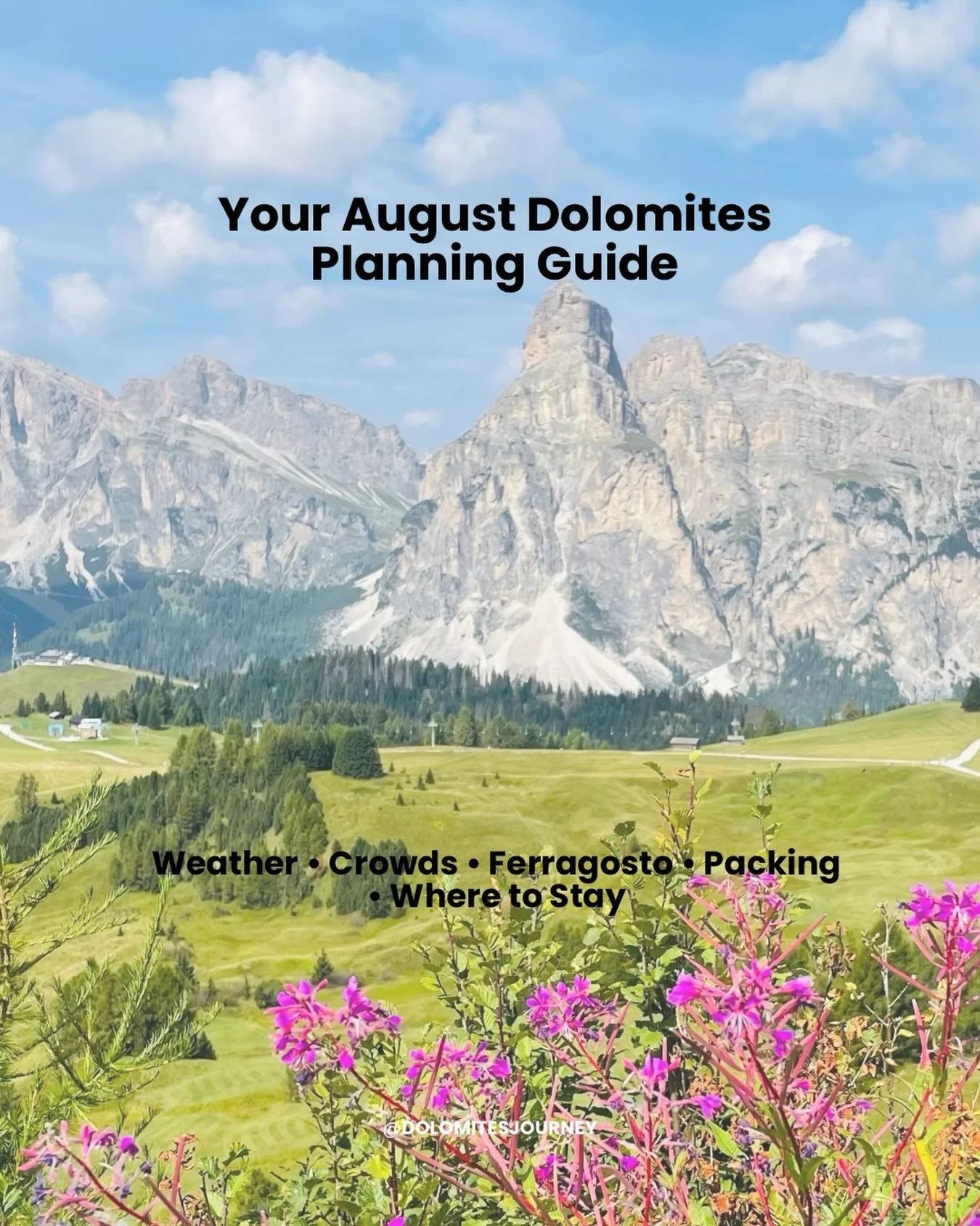 I&rsquo;ve put together a new August Dolomites Planning Guide covering:

Weather and what to expect
Ferragosto (and why August 15th matters!)
What you need to book ahead
How to avoid the worst of the crowds
The best bases for August
What to pack
Comm