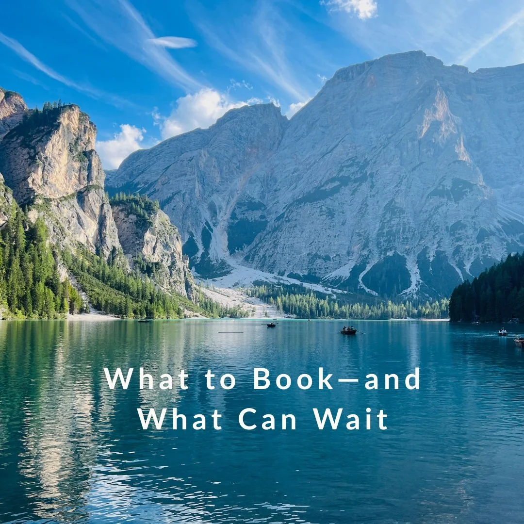 Planning a Dolomites trip does not mean booking every detail months ahead.
Start with the things that genuinely limit your options: your hotel and base, rental car, Tre Cime access, Lago di Braies parking and limited-capacity experiences such as guid