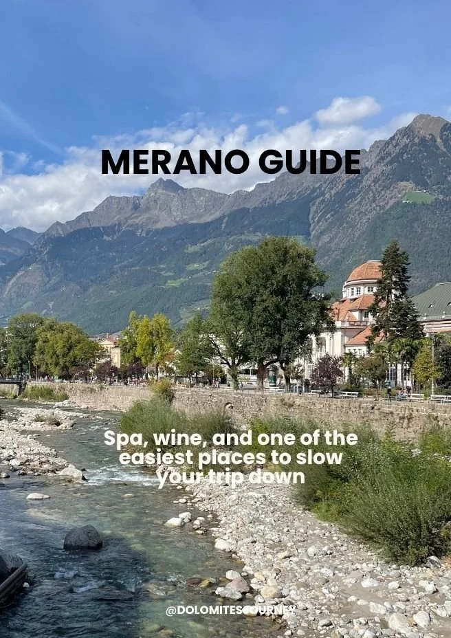 Merano town with river promenade, historic buildings and mountain backdrop in South Tyrol