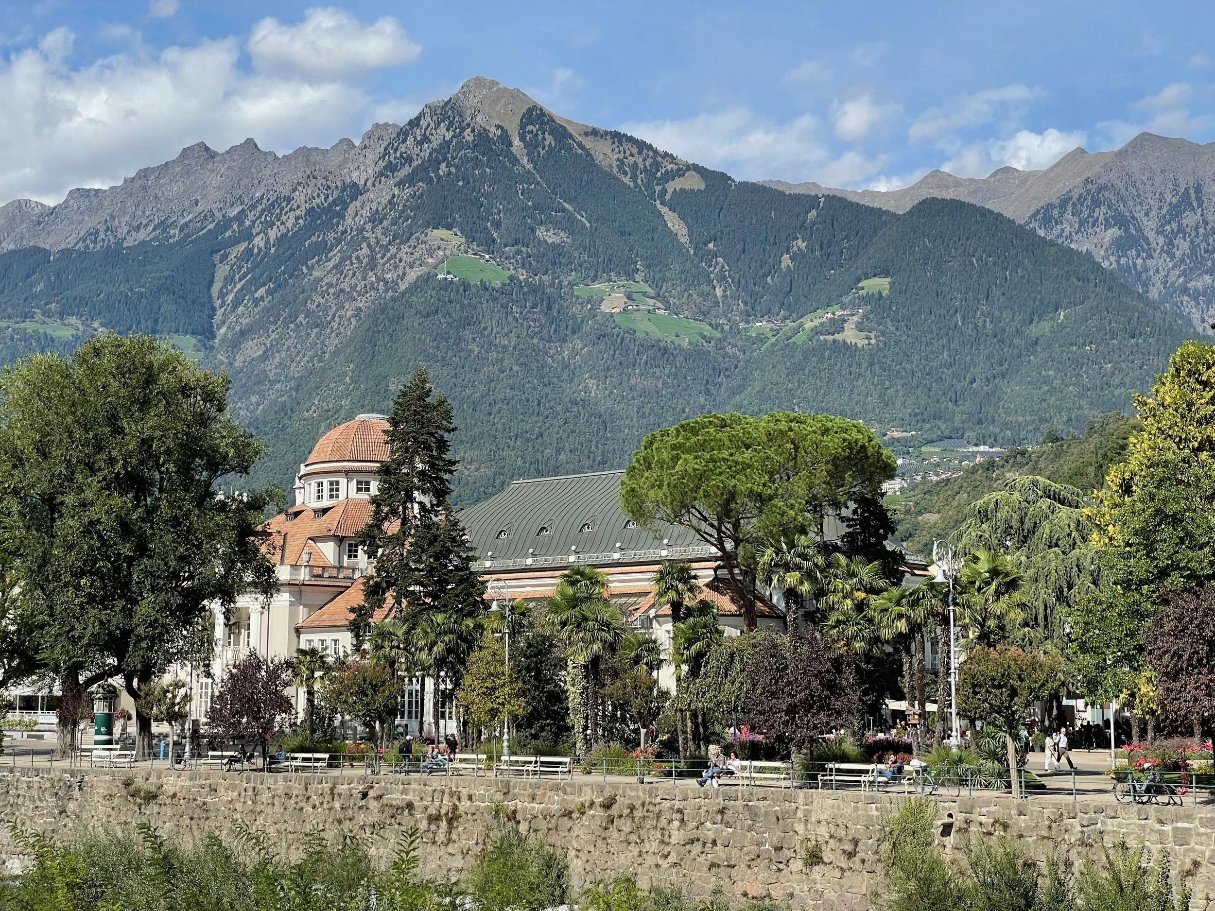 town of Merano in South Tyrol with mountains and trees