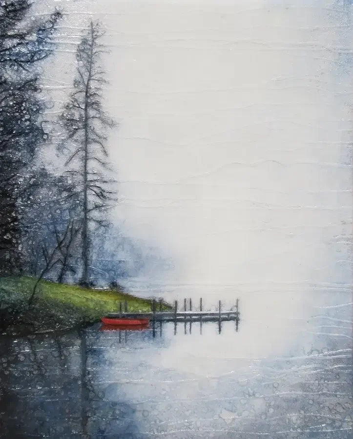 Red-Boat-On-Lake-Landscape-Oil-Painting.webp