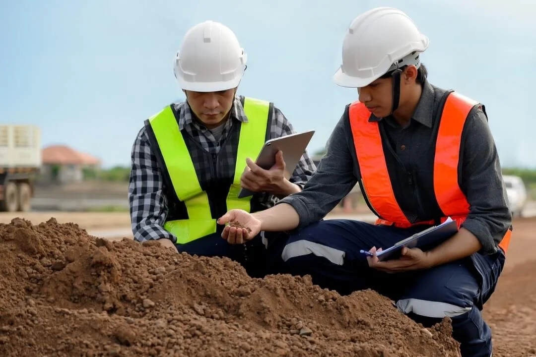 Soil sampling and classification on site as part of a Phase 2 geoenvironmental investigation.