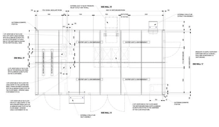 Detailed floor plan of proposed substation container at Cody Technology Park.