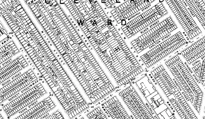 Historic map of the Gresham area in Middlesbrough used for Phase 1 Desk Study to identify past land use and potential contamination risks.