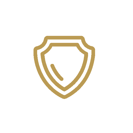 Gold shield icon on a black background.