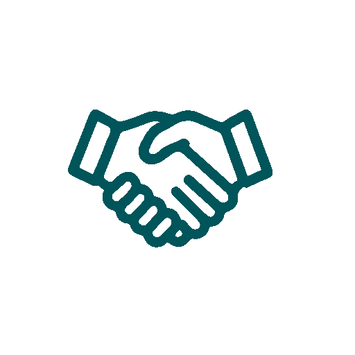 Outline of a handshake icon with a person (head and shoulders) in the background, representing partnership or agreement.