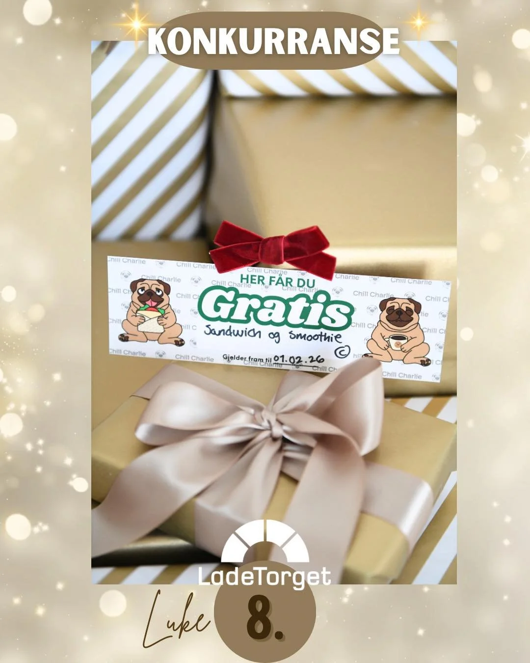 🎄✨ Adventskonkurranse p&aring; Ladetorget! ✨🎄
I dag kan du vinne:

🎁Gratis Sandwich og smoothie fra CHILL CHARLIE 

For &aring; delta:
1️⃣ F&oslash;lg Ladetorget p&aring; Instagram/Facebook
2️⃣ Svar p&aring; dagens sp&oslash;rsm&aring;l i kommenta