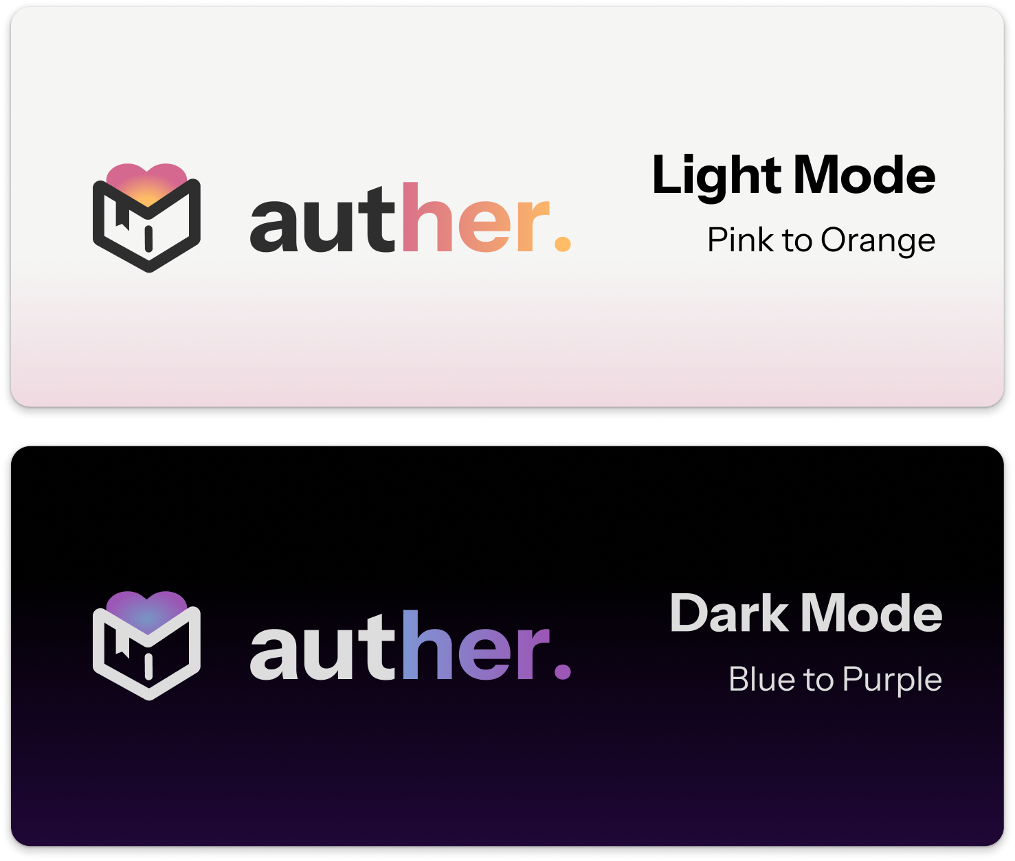 Comparison of two mode settings for the authenticator app: Light Mode with pink to orange gradient background, and Dark Mode with blue to purple gradient background.
