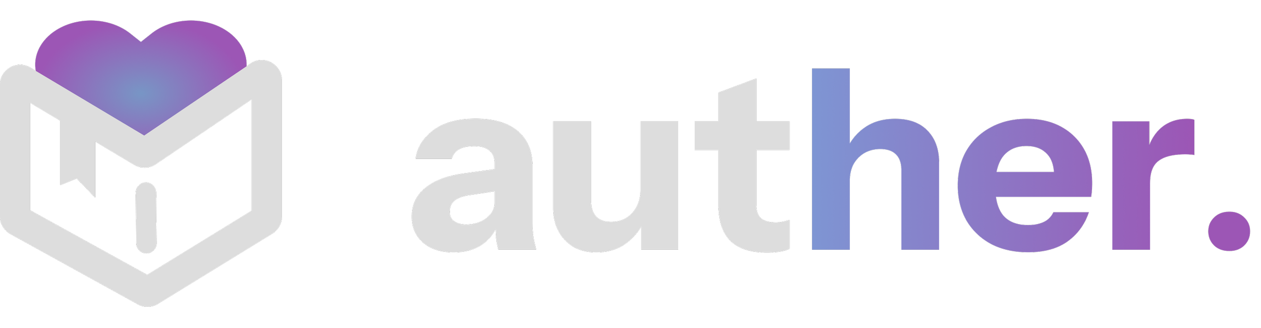 Logo with a book-shaped icon and the words 'auther' in gradient purple and blue colors.