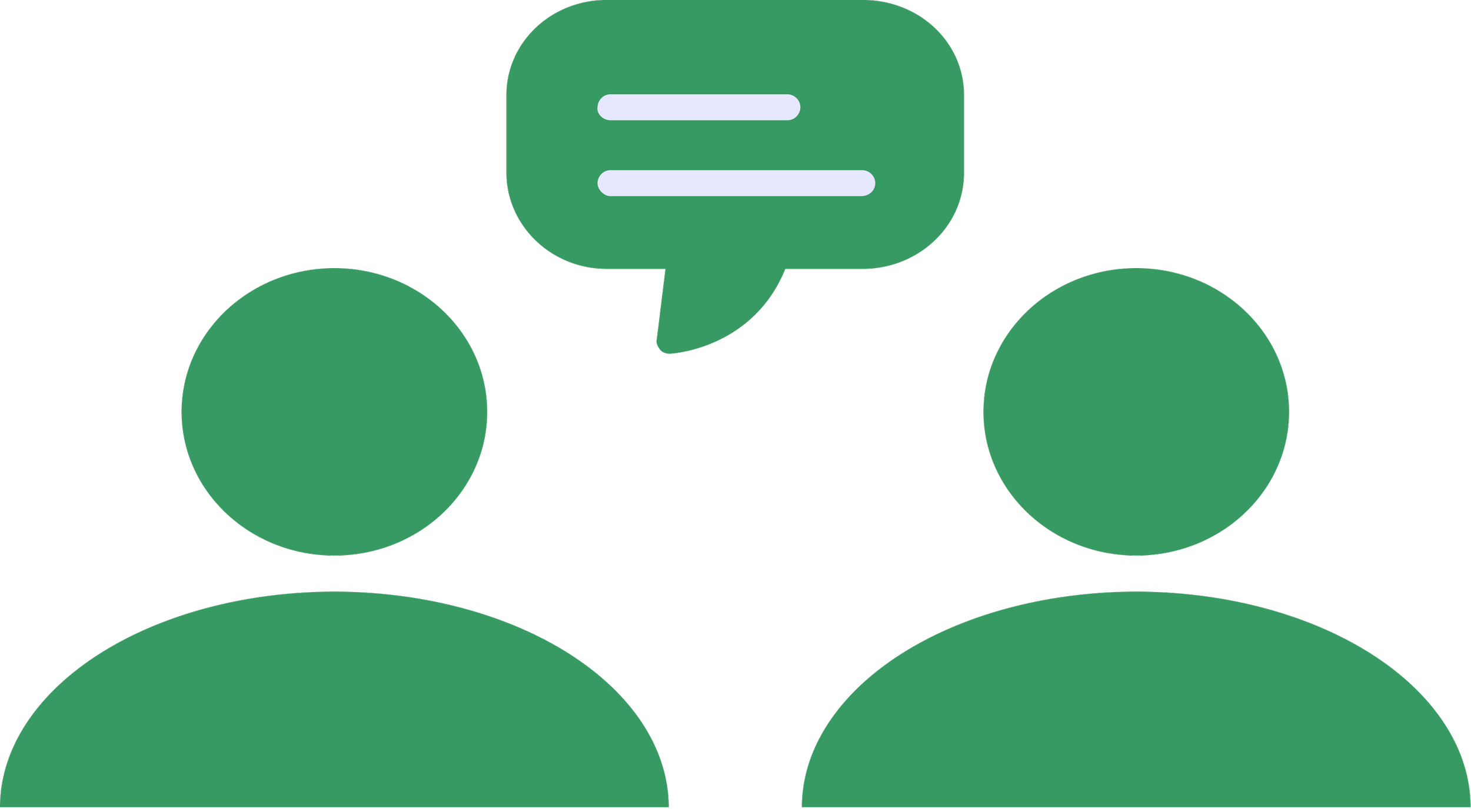 User interviews icon, with two green abstract human figures with a speech bubble above them indicating conversation or communication.