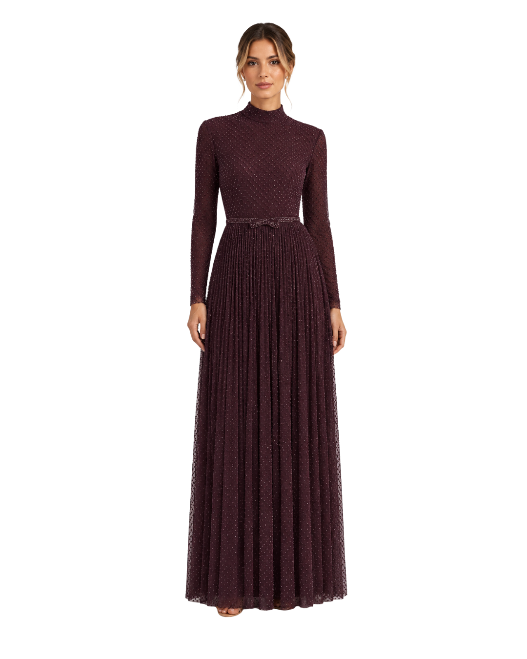 self portrait Burgundy Rhinestone Long Sleeve Maxi Dress (8/321)