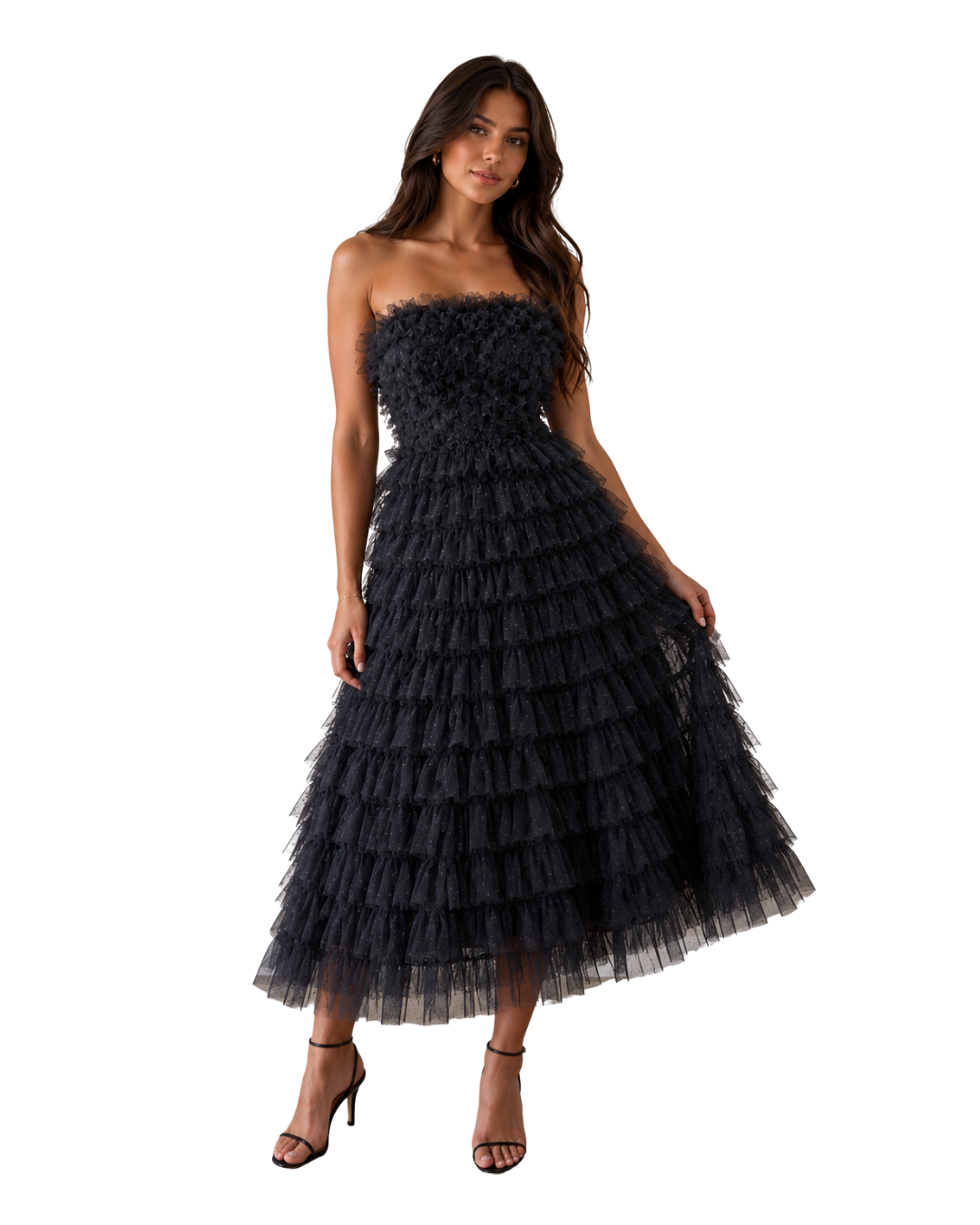 Needle & Thread Strapless Black Ruffle dress