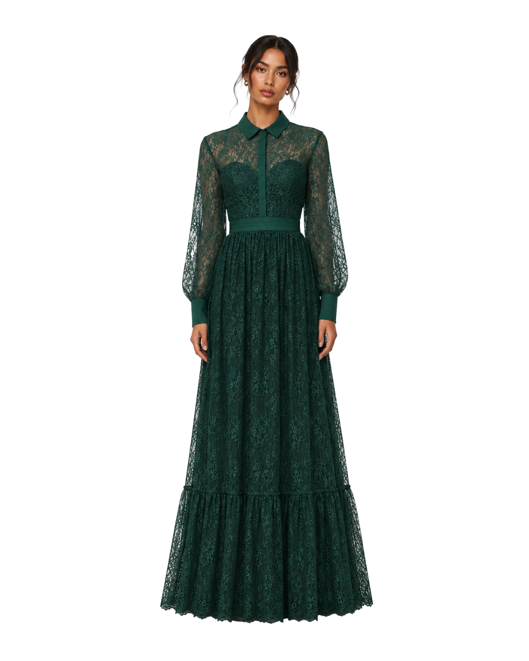 Self Portrait Gathered Chantilly lace maxi dress