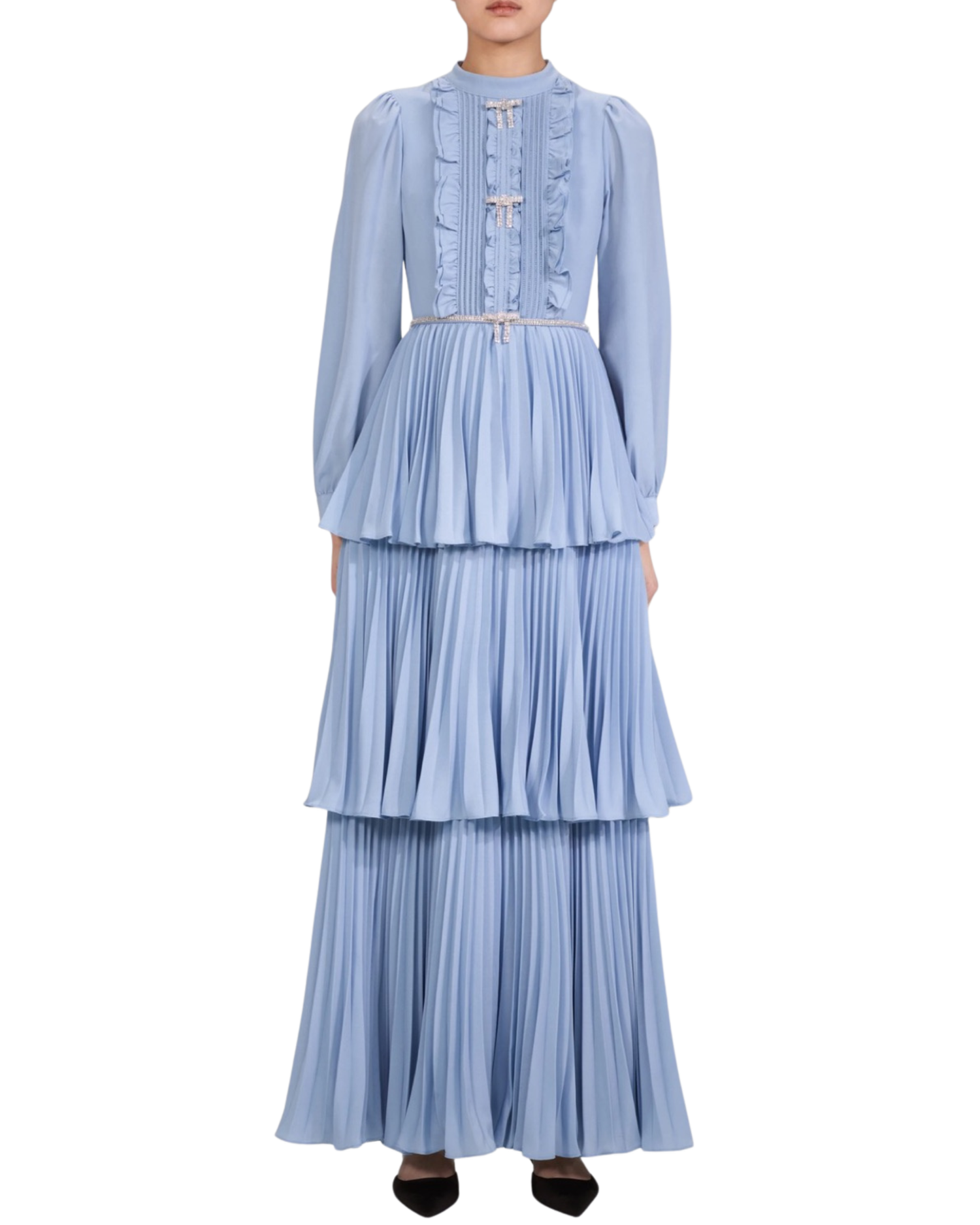 self portrait blue pleated dress Blue Chiffon Cape Midi Dress self-portrait-US