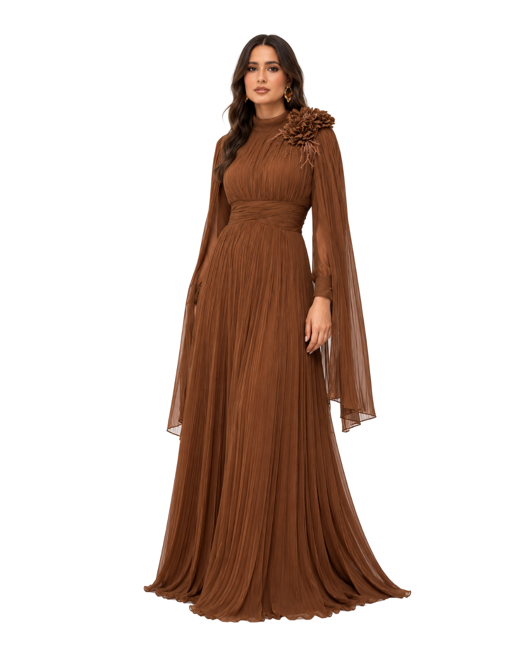 Custom Made Mocha Pleated Cape Gown (12,14/316)