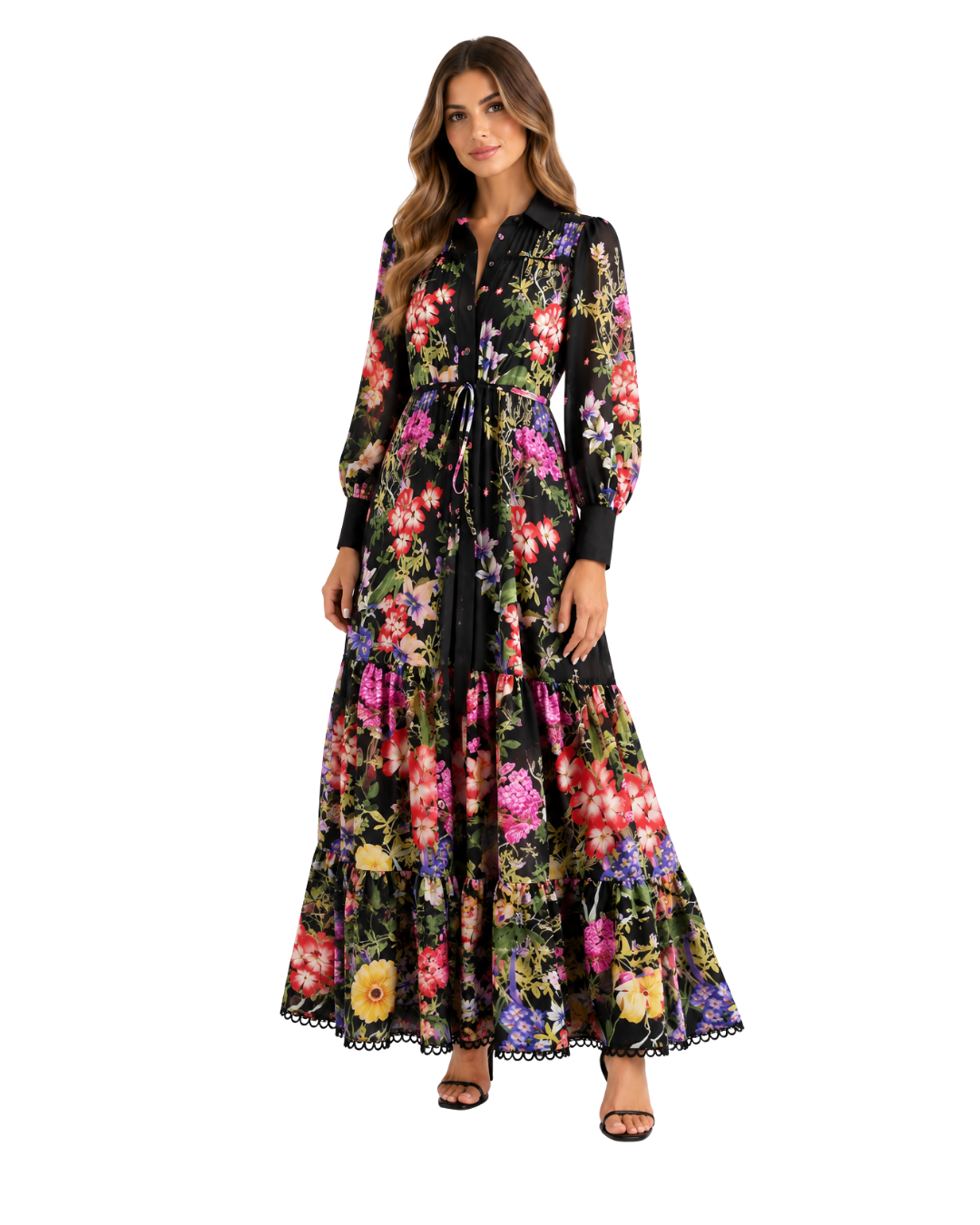 Charo Ruiz Lotus Floral Print Maxi Shirt Dress