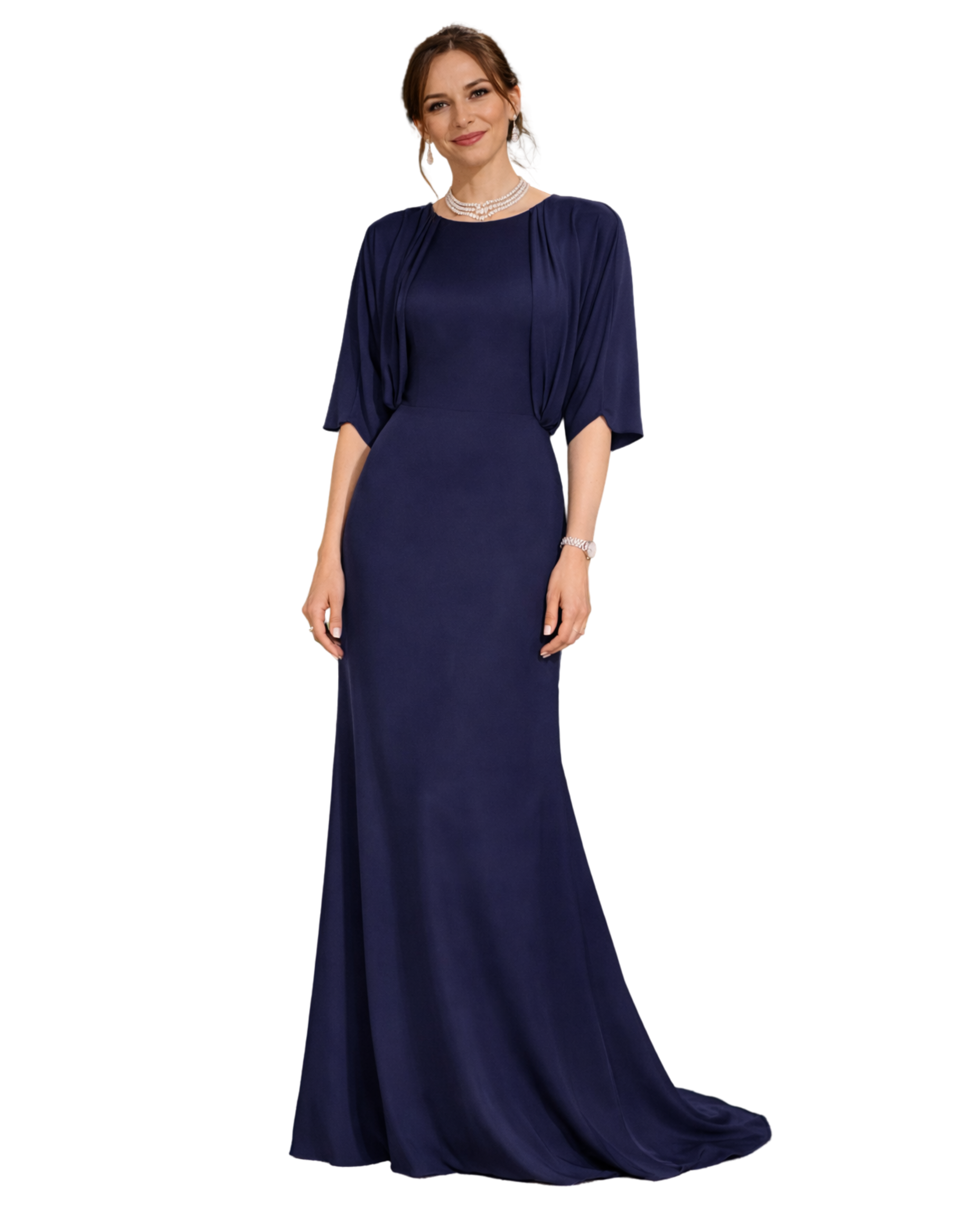 Mikael Aghal navy chiffon dress detailed sleeve