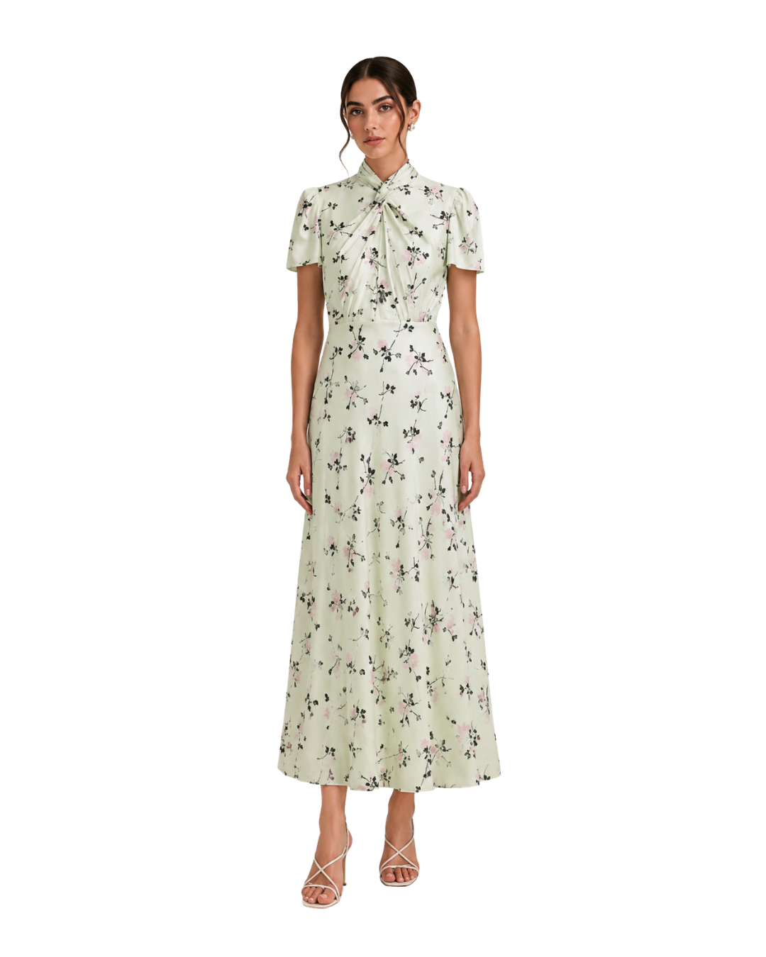 Self-Portrait Mint Floral Tie-Neck Dress (12/310)
