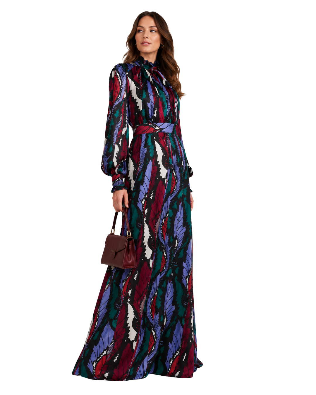 Carolina Herrera feather-print satin-jacquard gown