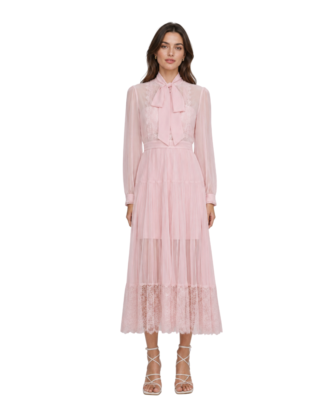 Self-Portrait Blush Lace Bow Midi Dress (12/311)