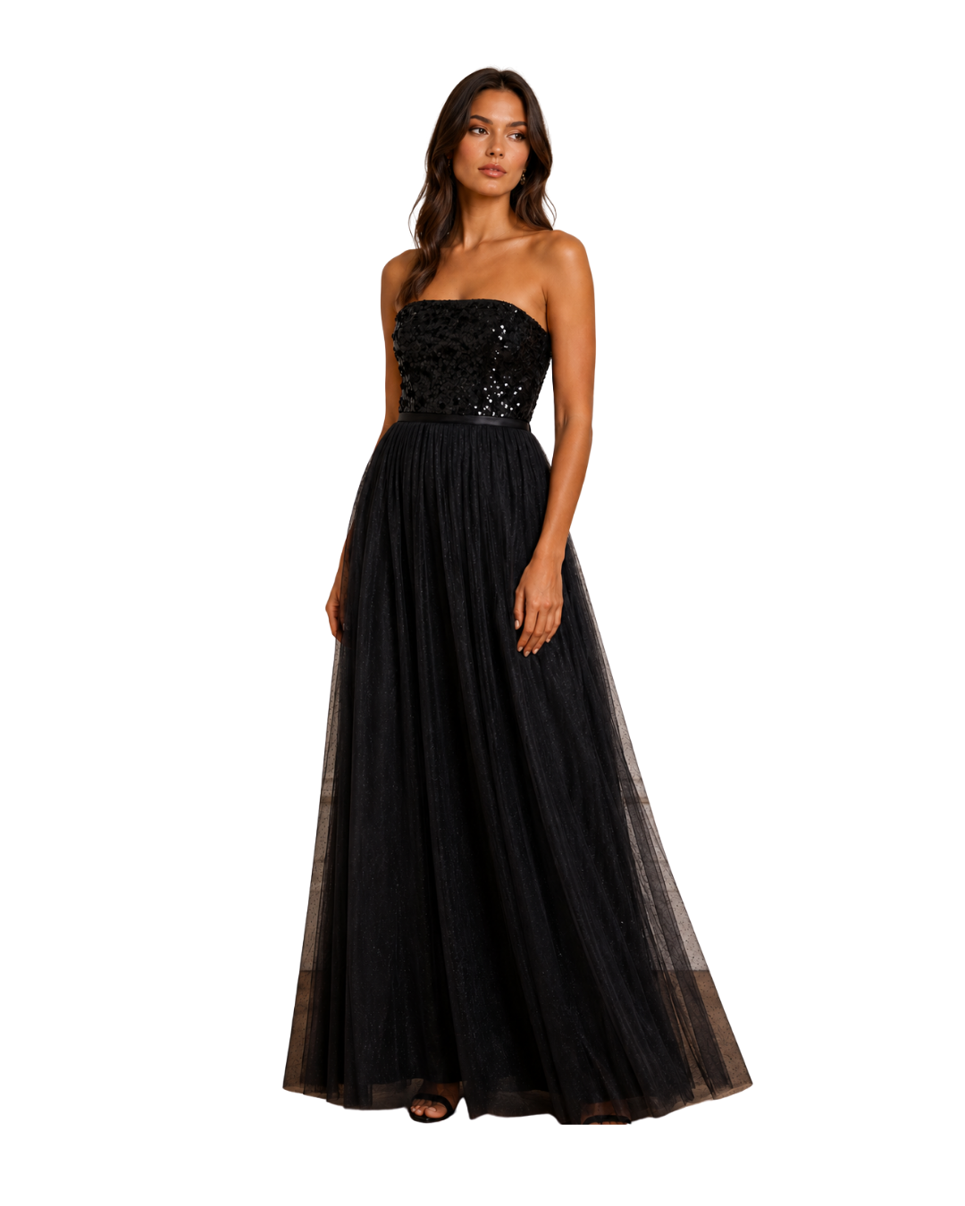 Needle & Thread Strapless Black Sequin Gown